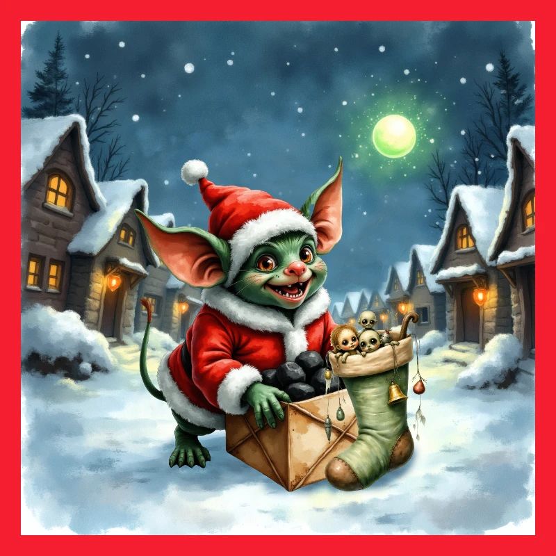 Christmas Elf Pushes Snowy Gift