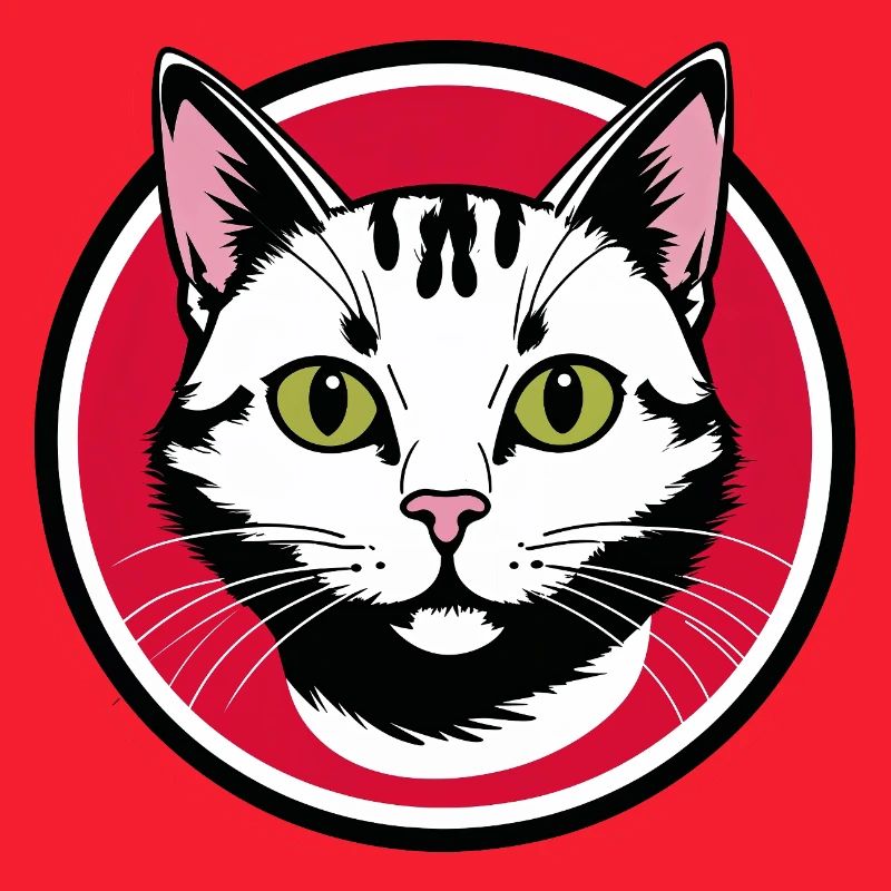 Cat Face Emblem in Red Circle