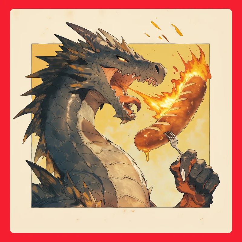 Dragon grills bratwurst