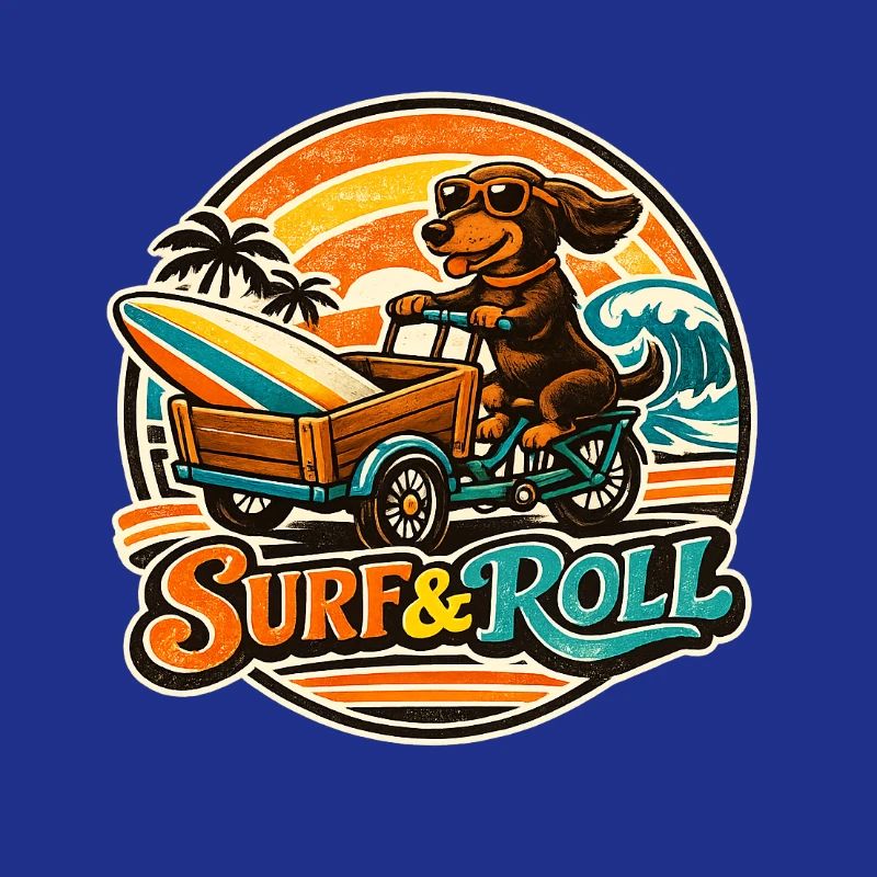 Surf & Roll Dackel mit Surfbrett