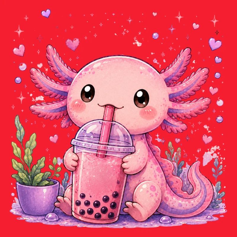 Axolot rose avec bubble tea