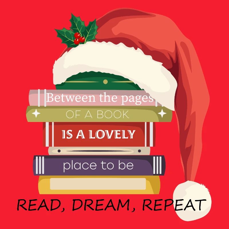 Book Stack with Christmas hat