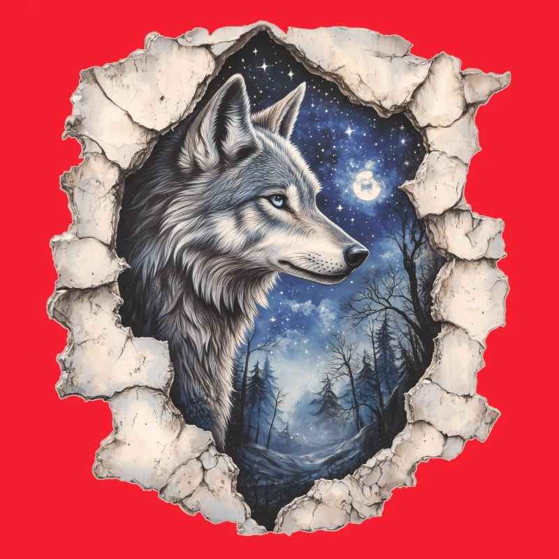 Wolf with starry sky