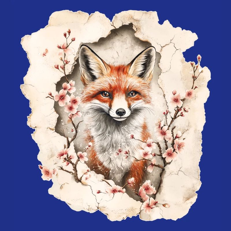 Fuchs mit Kirschblüten