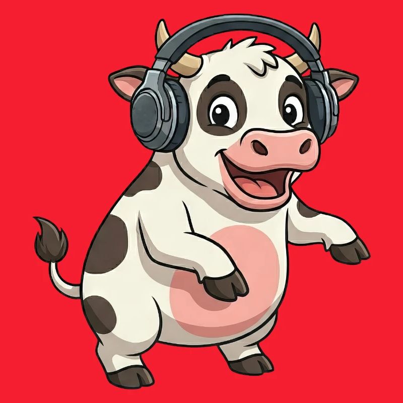 Funny Dancing Cow DJ Techno Party Cartoon