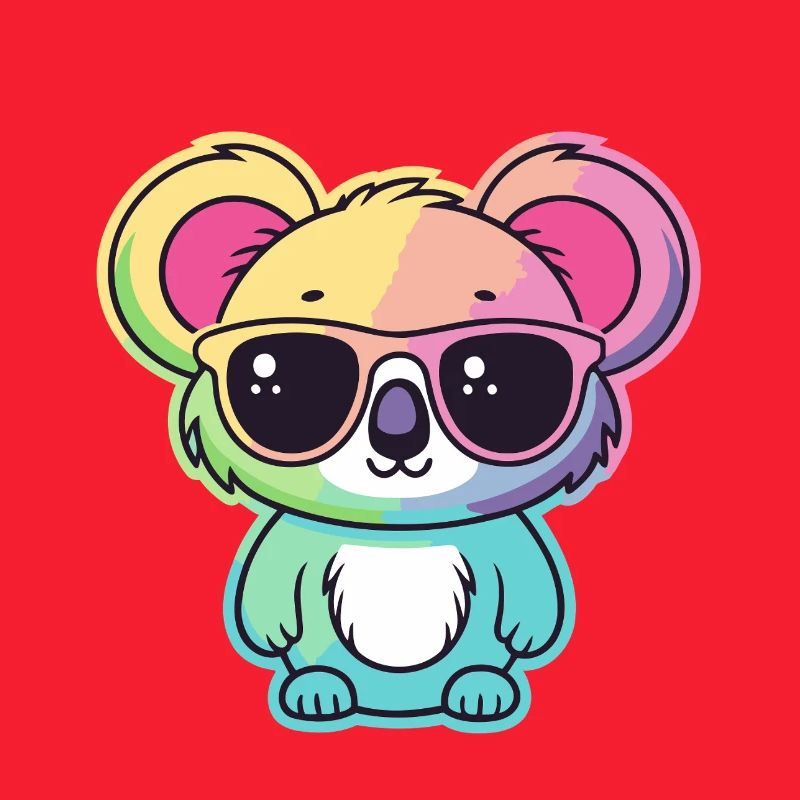 Regenbogen-Neon-Koala mit Brille