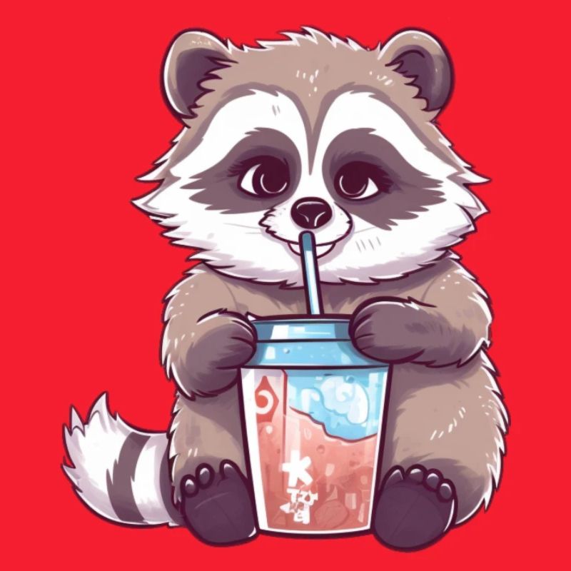 Waschbär mit Eiskaffee