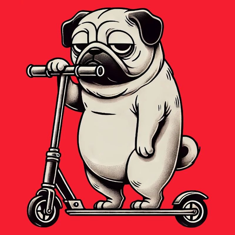 Lustiger Mops Roller Scooter Kickroller Grumpy