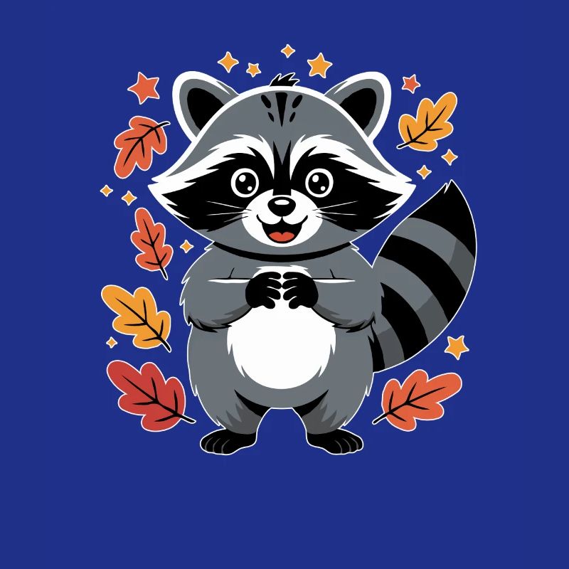Verspielter Waschbär mit Herbstlaub
