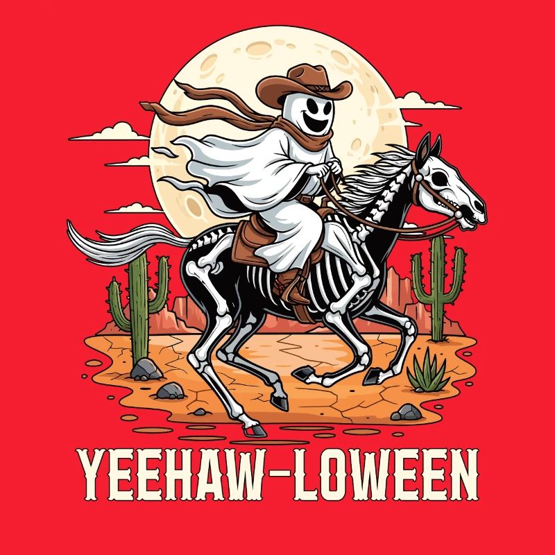 Skeleton Cowboy Full Moon Landscape