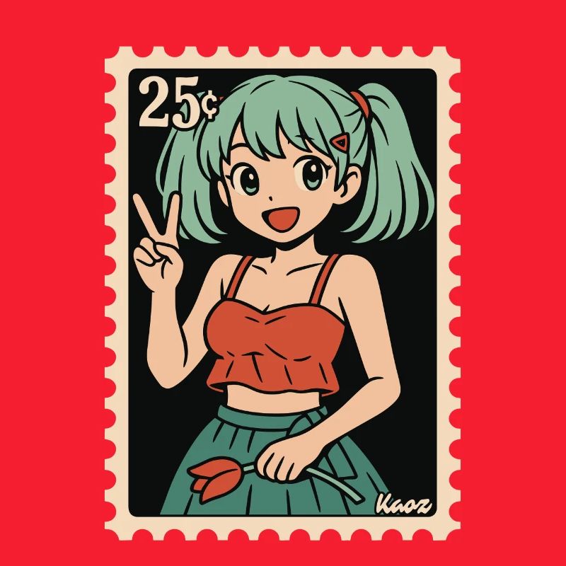 Illustration de cachet postal de fille d’anime