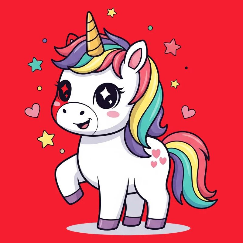 Verspieltes Einhorn mit Regenbogenmähne