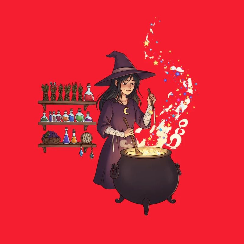 Magical witch casting spells