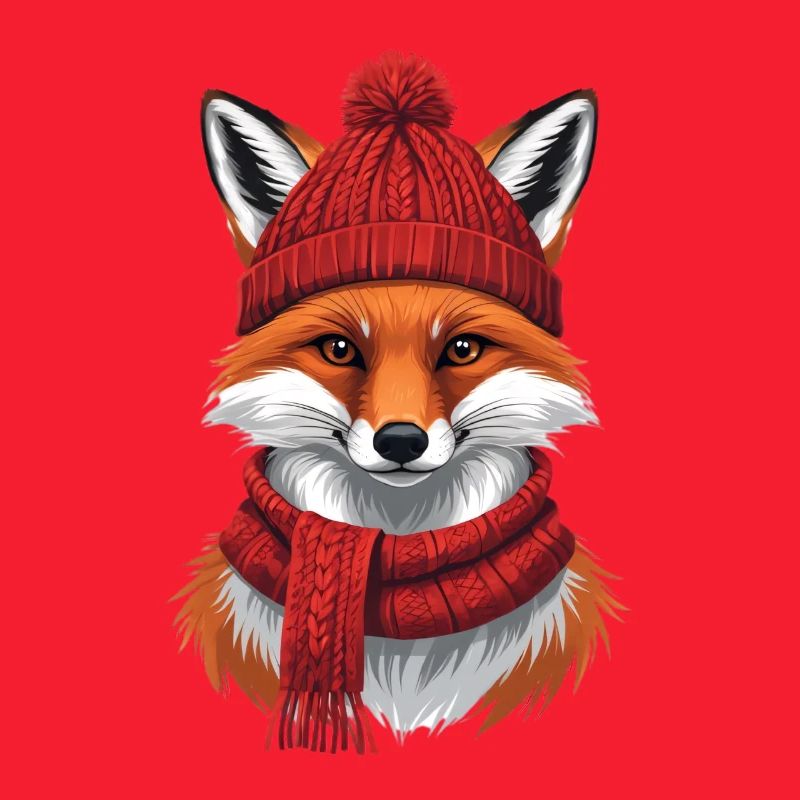Winter red fox with hat and scarf