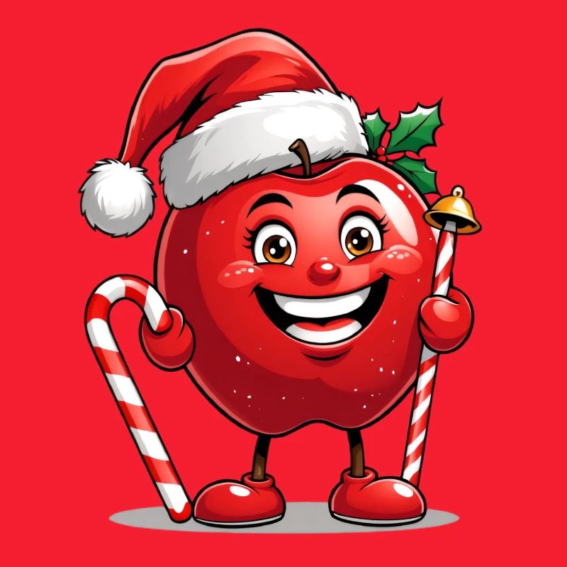 Cuddly apple in Santa Claus hat