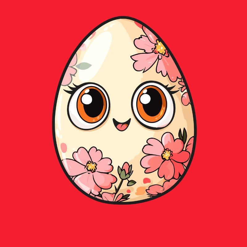 Kawaii Easter Egg with Flowers