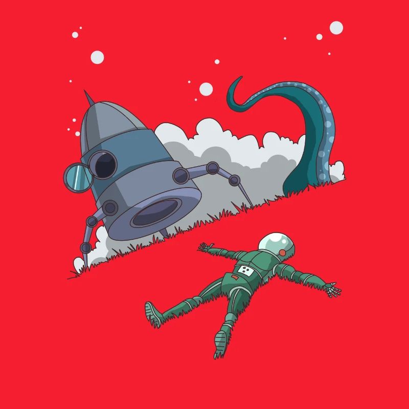 Astronaut Rest Ship Crash Tentacle Funny SciFi Art