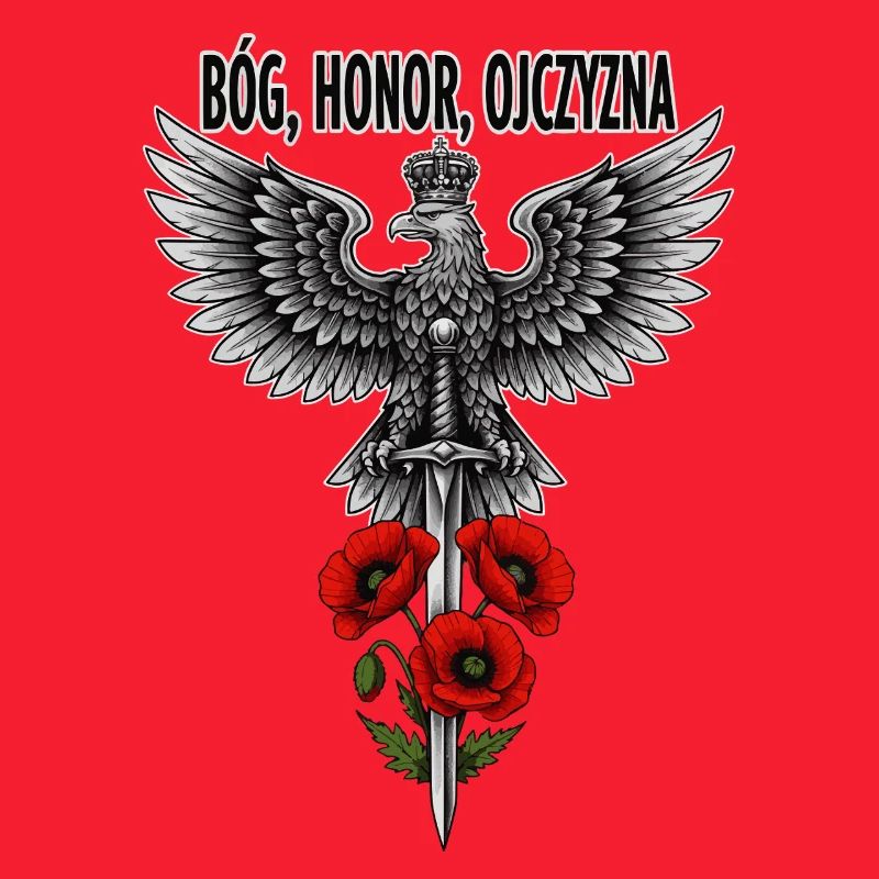 Aigle blanc polonais avec épée et coquelicot hommage