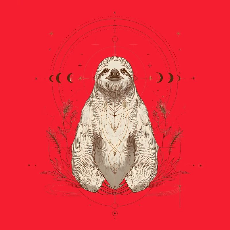 Faultier mit Mondphasen im Boho Stil