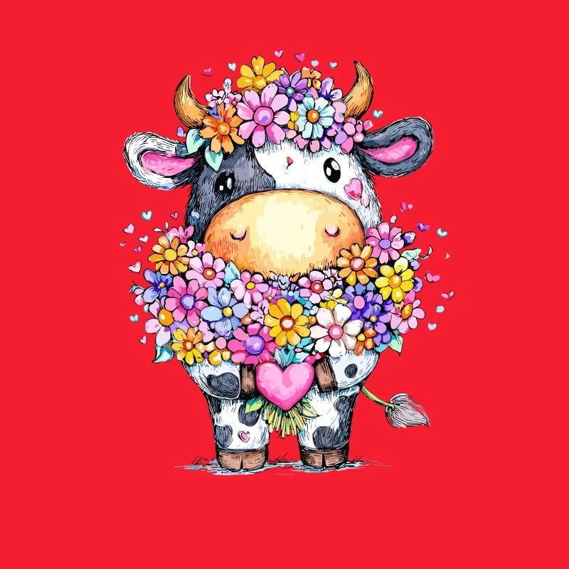 Kuh mit Blumenkranz
