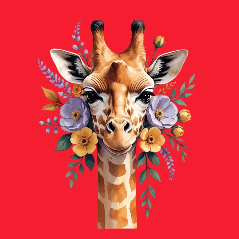 Giraffe with flower wreath