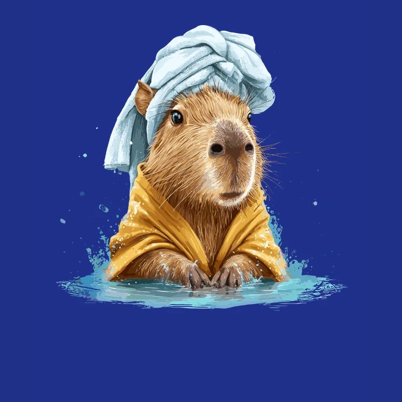 Kapybara en serviette de bain et peignoir