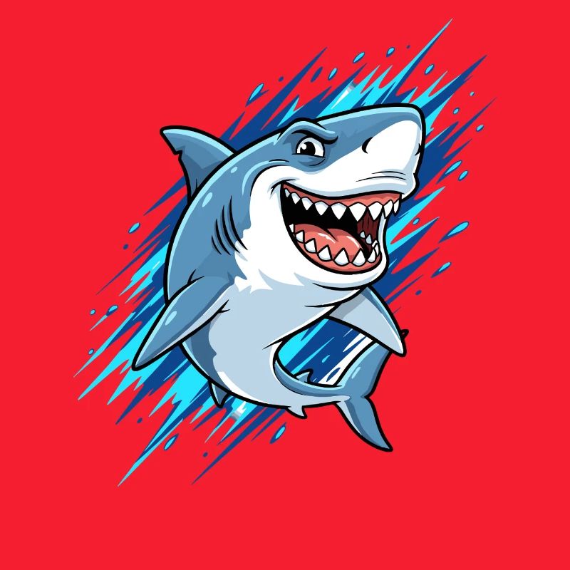 Requin de dessin animé bleu avec des éclaboussures