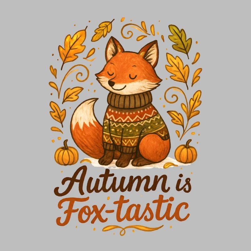Herbstlicher Fuchs mit Pullover und Kürbissen