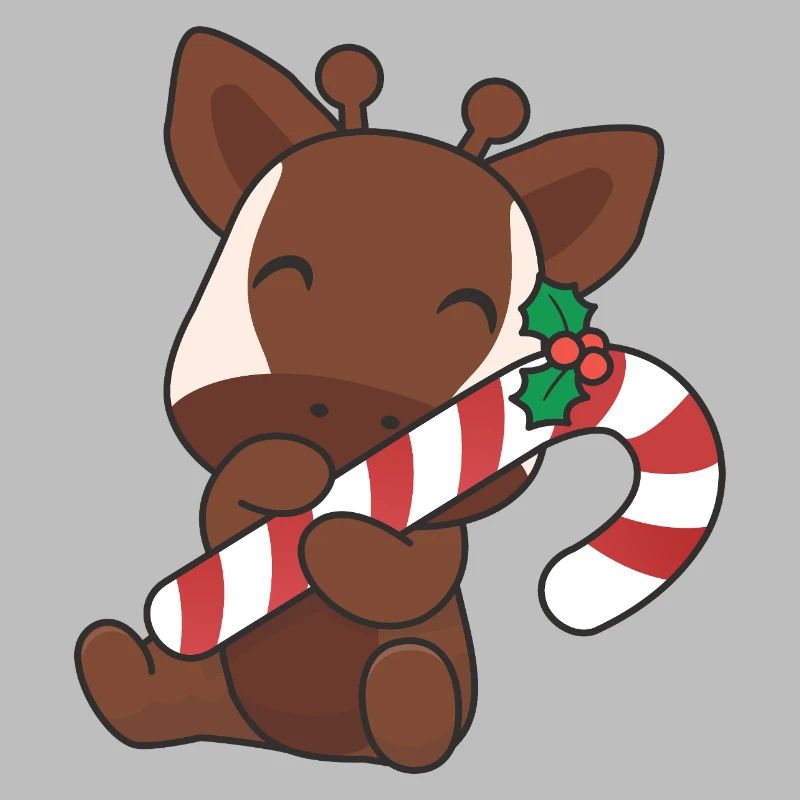 Cute Christmas okapi with candy cane