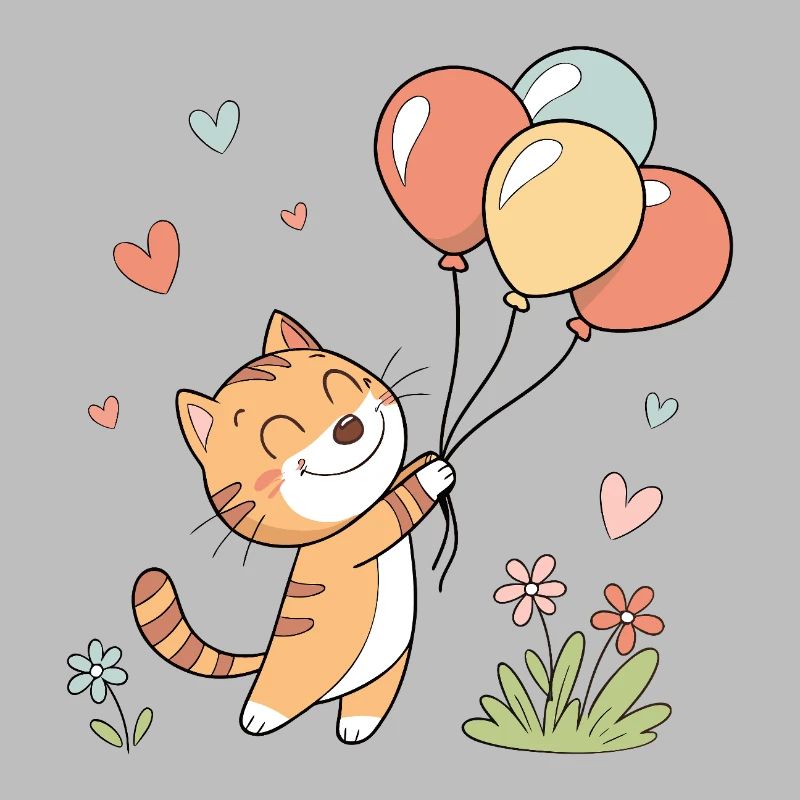Fröhliche Katze mit Luftballons