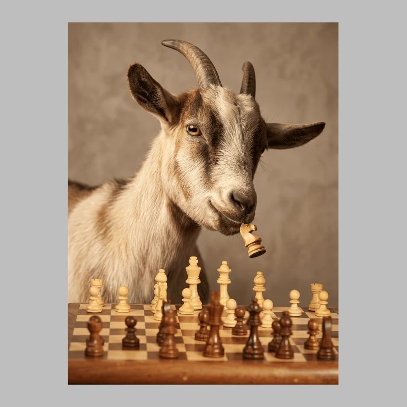 Goat playing chess