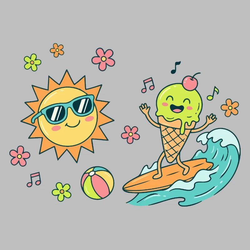Sonne Surfer Eiscreme Wellen Eiskugel Sommer Spaß