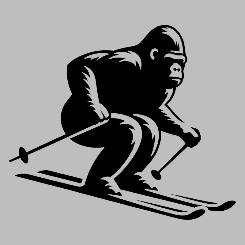 Monkey Gorilla Chimpanzee Ski Silhouette Design