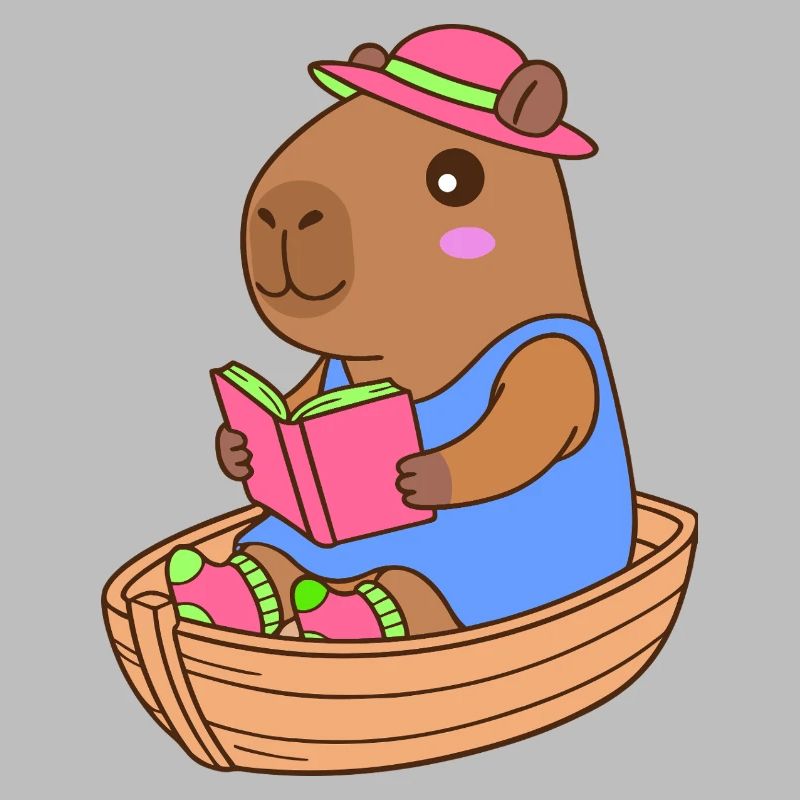 Capybara lisant dans une barque - Modèle d'été