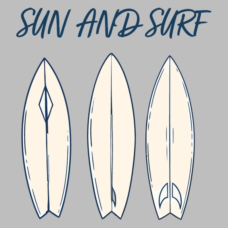 Conception vintage de planche de surf Sun and Surf