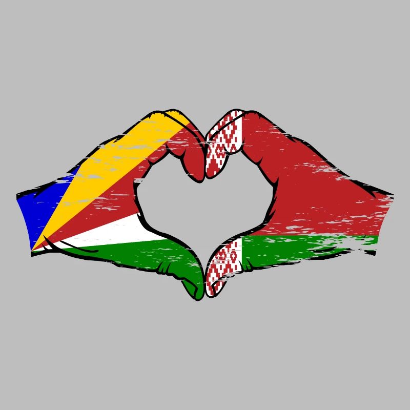 Seychelles Biélorussie drapeau mains forme de coeur utilisé