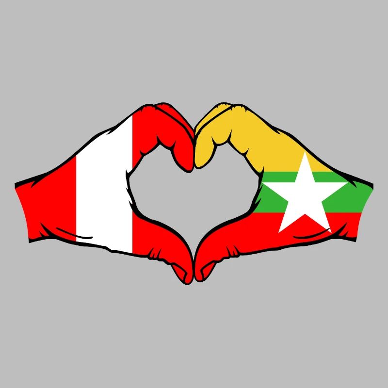 Pérou Myanmar Drapeau Mains Coeur Forme