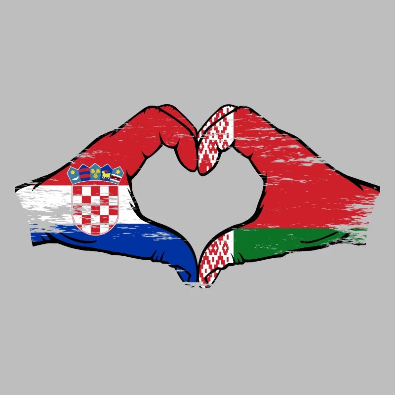 Croatie Biélorussie drapeau mains forme de coeur utilisé