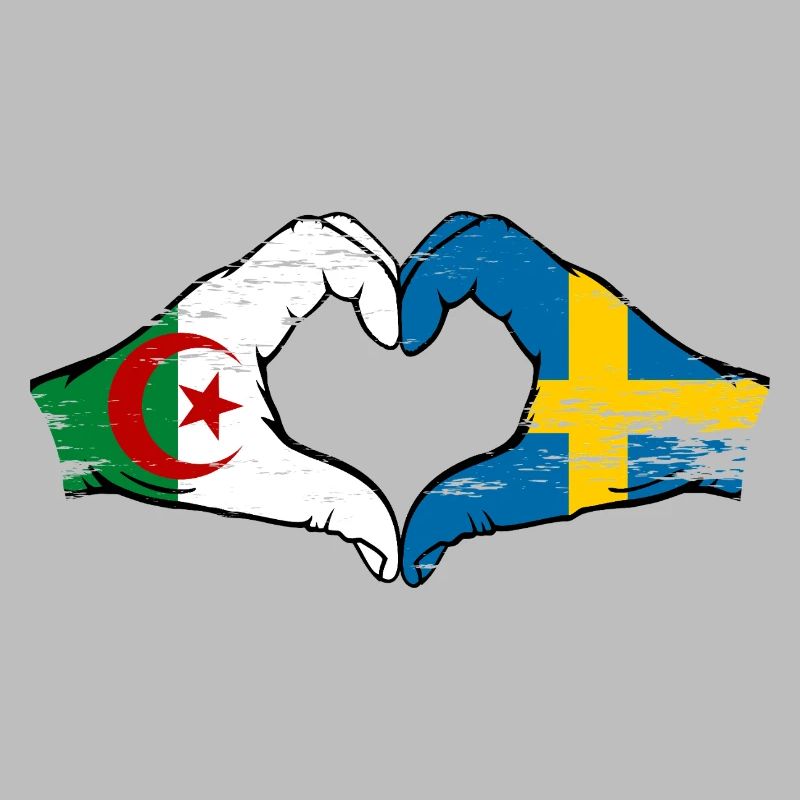 Algérie Suède Drapeau Mains Coeur Forme Utilisé