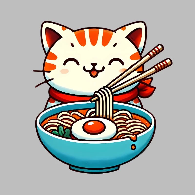 Adorable chat mangeant des ramen Design