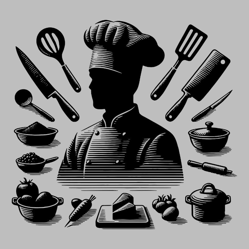 Hobby Chef and Kitchen Material Silhouette Portrait