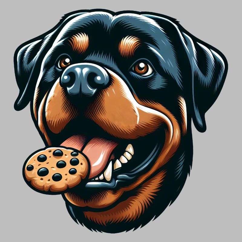 Rottweiler mit Hamburger und Keks