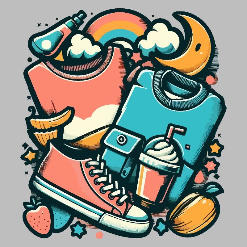Colorful collage with clothes and everyday objects