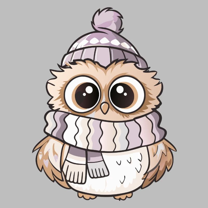 Chouette mignonne avec écharpe et chapeau à pompon.