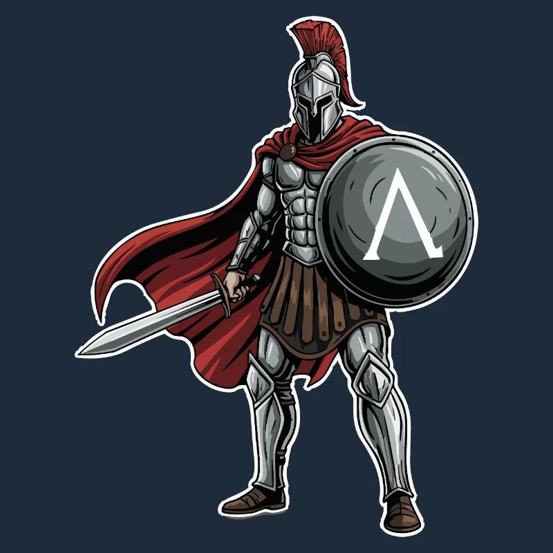 Hoplitisches Spartanisches Lambda-Schild-Schwert-Maskottchen