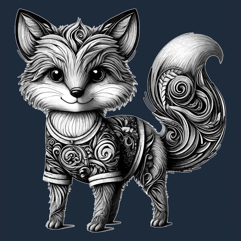 Artfully designed fox in black and white