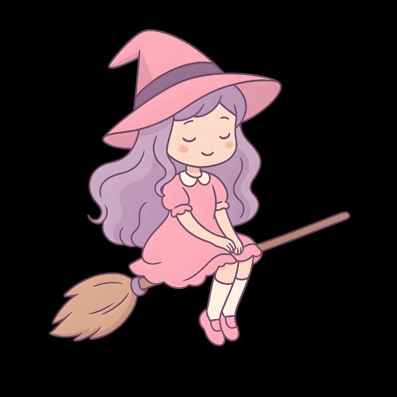 Kawaii witch on broom pastel design