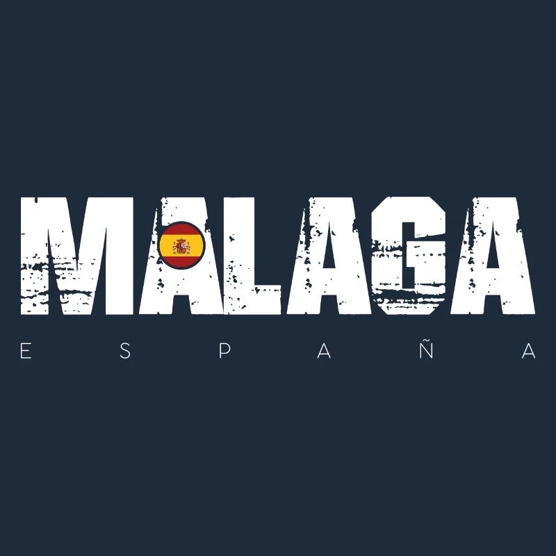 Malaga Distressed Text with Spain Flag