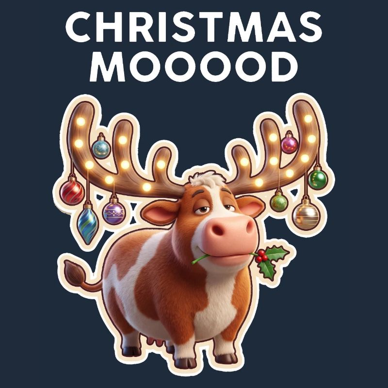 Weihnachtskuh mit Leuchtornamenten