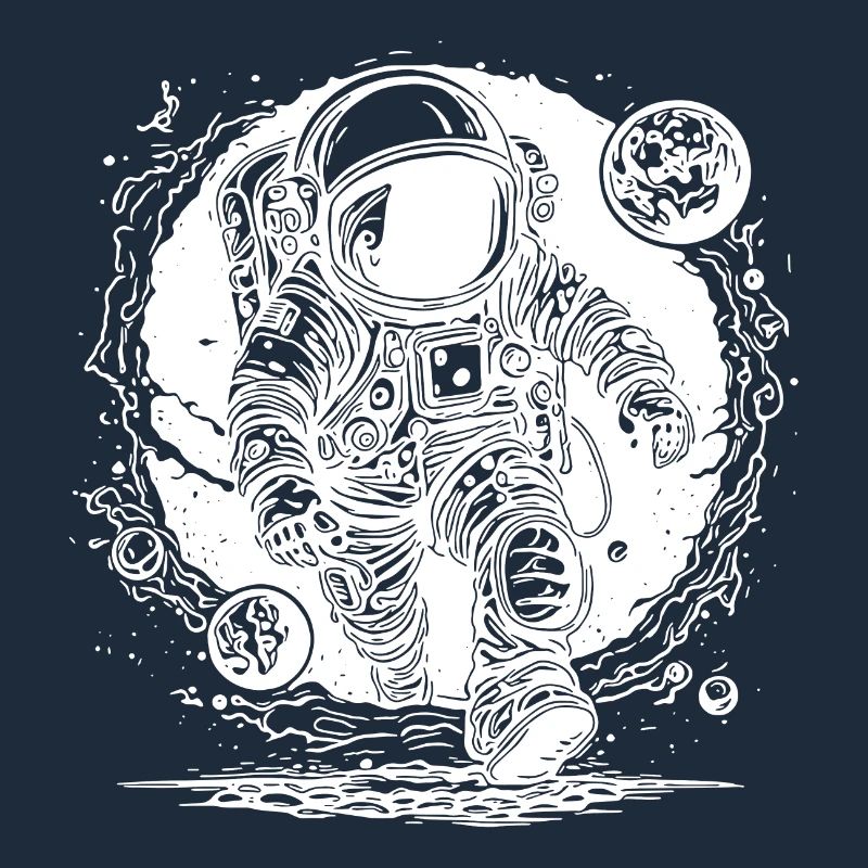 Astronaute de trou dans l’espace avec des planètes exotiques